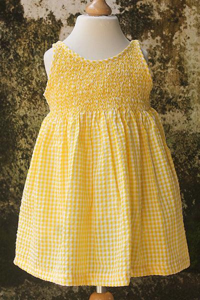 Smocked Gingham Dress with Sash