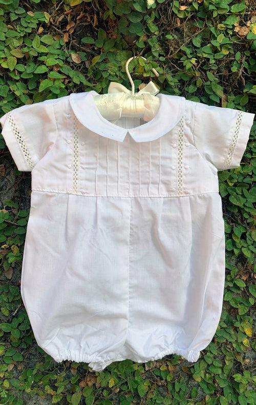 Baptism White Romper With Lace Inserts