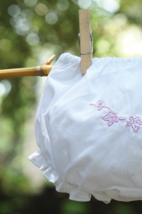 Hand Embroidered Diaper Cover with Violet Flowers