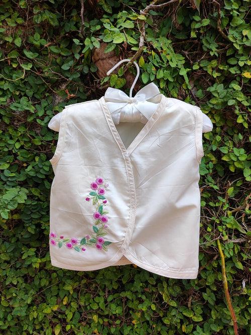 Floral Hand Embroidered Front Open Vest