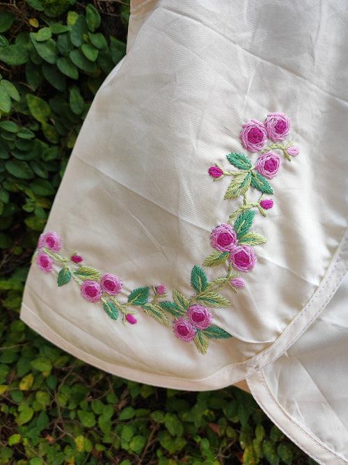 Floral Hand Embroidered Front Open Vest