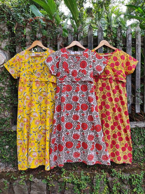 Pretty Cotton Block Print Ladies Dress