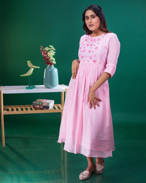 Pure soft mul cotton kurti with thread embellished yoke in pink shade MBS-351