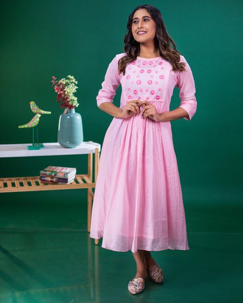 Pure soft mul cotton kurti with thread embellished yoke in pink shade MBS-351