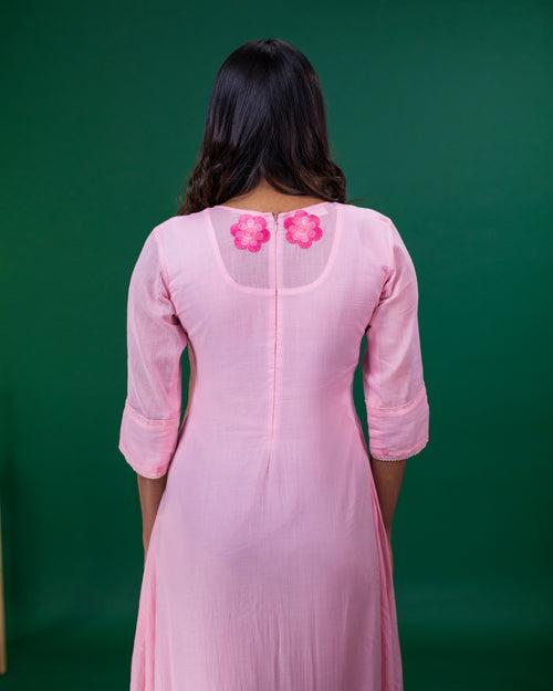 Pure soft mul cotton kurti with thread embellished yoke in pink shade MBS-351