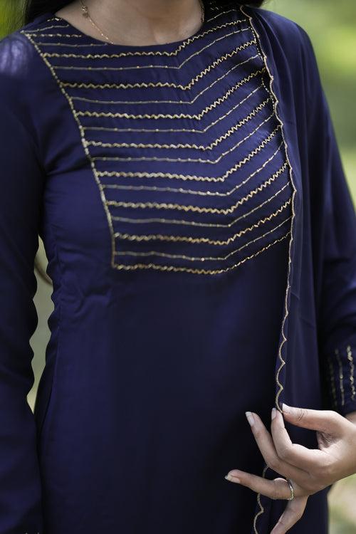 Navy blue shaded blooming georgette handworked full sleeve kurti MBS-277