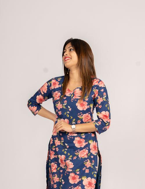 Pure cotton floral printed kurti in navy blue shade MBS-322 *****Ready to dispatch*****