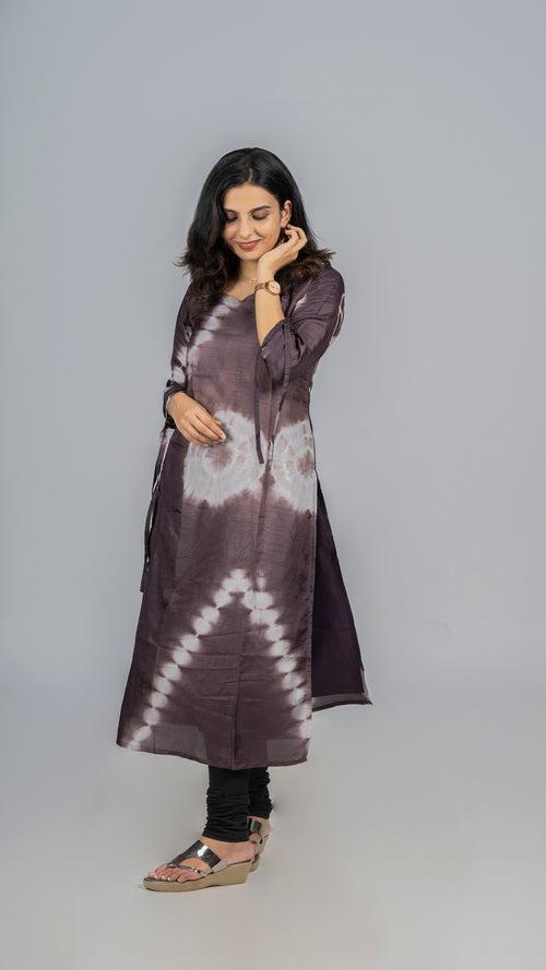 Dark Mauve shaded tie dye printed badri silk kurti  MBS-317  **Ready to dispatch**