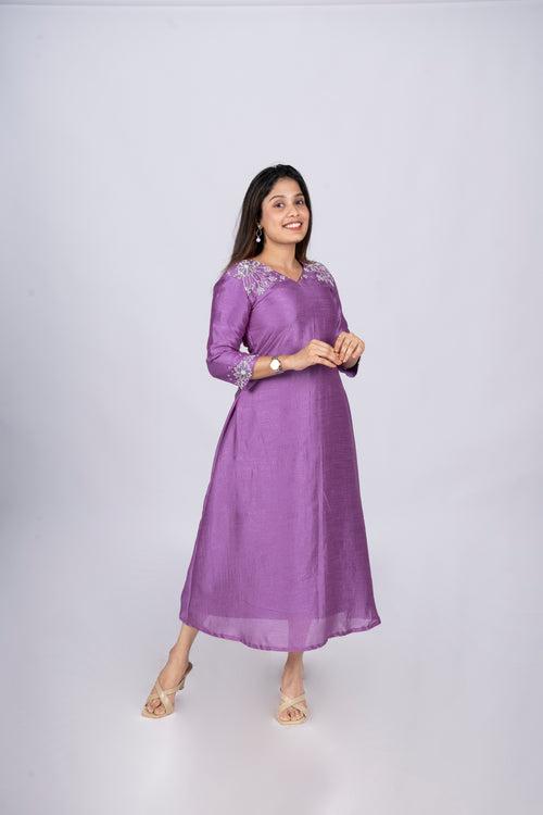 Badri silk lining kurti detailed with handwork in lavender shade MBS-R 85