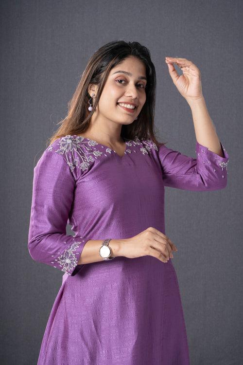 Badri silk lining kurti detailed with handwork in lavender shade MBS-R 85