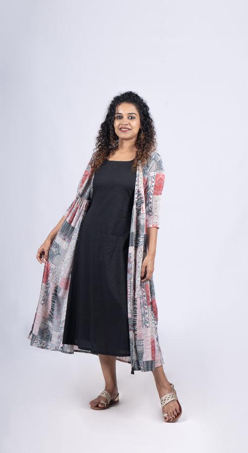 Black reyon sleeveless top with printed georgette jacket MBS -R 114