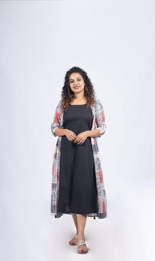 Black reyon sleeveless top with printed georgette jacket MBS -R 114