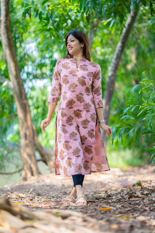 Pink shaded pure cotton lining kurti with katha work detailing MBS-316  **Ready to dispatch**