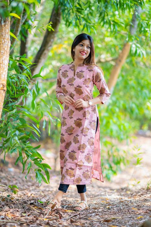 Pink shaded pure cotton lining kurti with katha work detailing MBS-316  **Ready to dispatch**