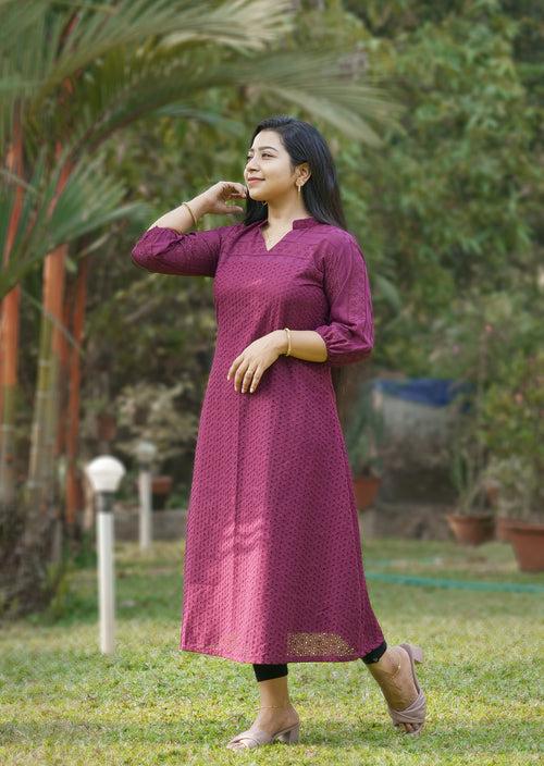 Mulberry coloured hacoba kurti/dress with collar neck MBS-303