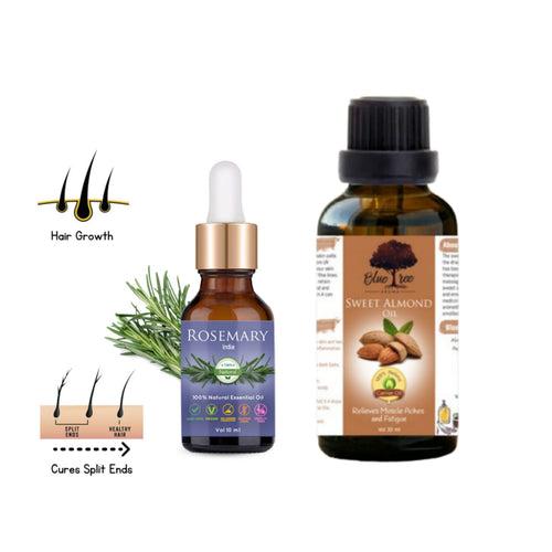 Combo of 10ml Rosemary Essential Oil and 30ml Sweet Almond Carrier Oil | Cold Pressed Oil for Skin and Hair Care