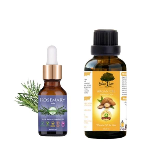 Combo of 10ml Rosemary Essential Oil and 30ml Argan Carrier Oil | Cold Pressed Oil for Skin and Hair Care