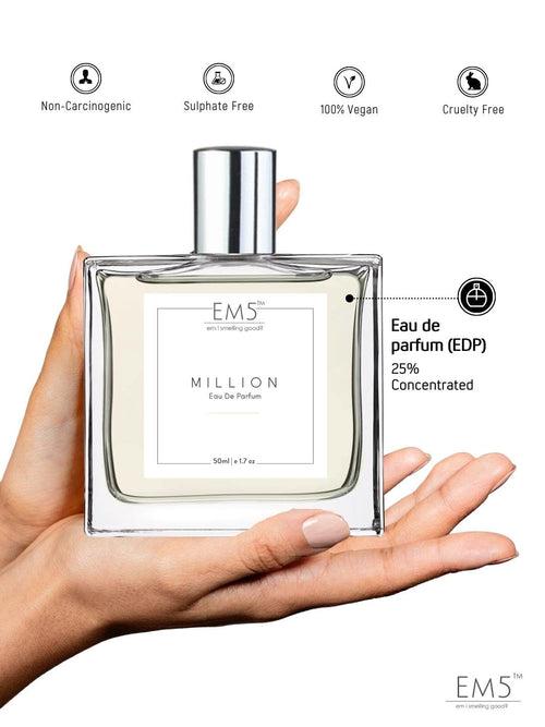 EM5™ Million Perfume for Men | Eau De Parfum Spray | Amber Woody Fresh Spicy Fragrance Accords | Luxury Gift for Him | Sizes Available: 50 ml / 15 ml