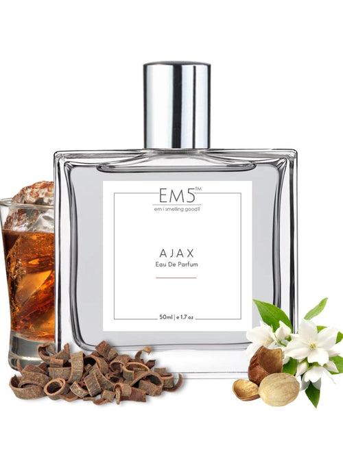 EM5™ Ajax Perfume for Men | Eau De Parfum Spray | Woody Patchouli Rum Fragrance Accords | Luxury Gift for Him | Sizes Available: 50 ml / 15 ml