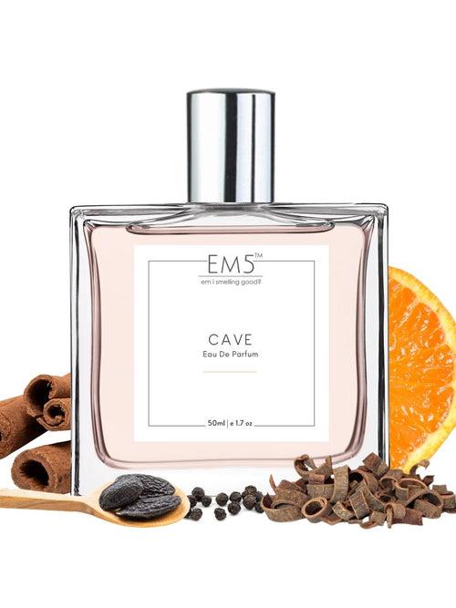 EM5™ Cave Perfume for Men | Eau De Parfum Spray | Woody Spicy Vanilla Fragrance Accords | Luxury Gift for Him | Sizes Available: 50 ml / 15 ml