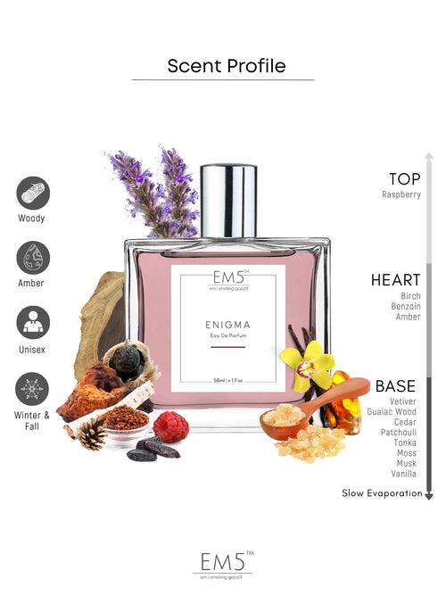 EM5™ Enigma Unisex Perfume | Eau de Parfum Spray for Men & Women | Woody Amber Warm Spicy Accords | Luxury Gift for Him / Her | Sizes Available: 50 ml / 15 ml