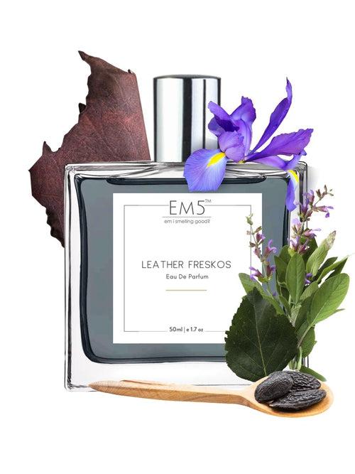 EM5™ Leather Freskos Unisex Perfume | Eau De Parfum Spray for Men & Women | Fresh Spicy Leather Fragrance Accords | Luxury Gift for Him / Her | Sizes Available: 50 ml / 15 ml