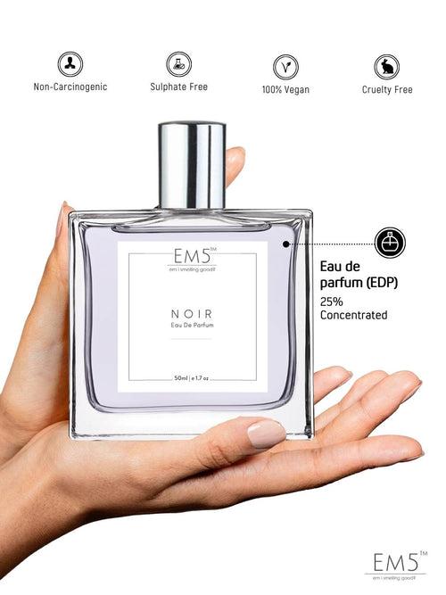 EM5™ Noir Perfume for Men | Eau De Parfum Spray | Amber Woody Spicy Fragrance Accords | Luxury Gift for Him | Sizes Available: 50 ml/ 15 ml