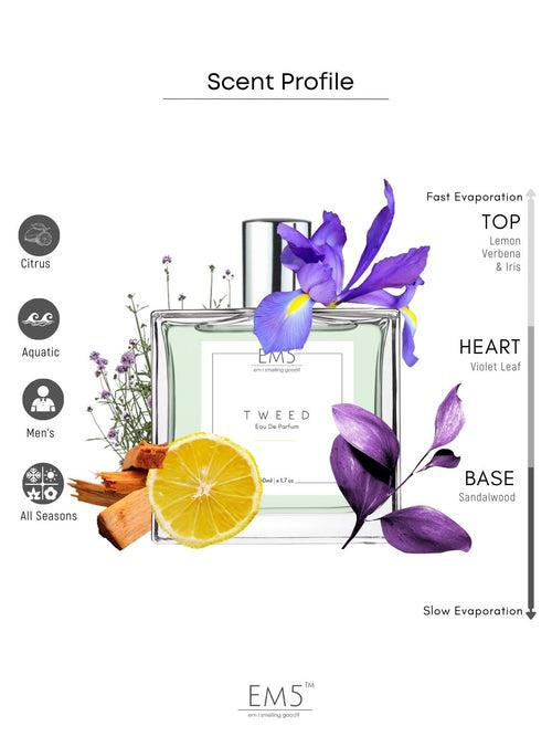 EM5™ Tweed Perfume for Men | Eau De Parfum Spray | Citrus Powdery Woody Fragrance Accords | Luxury Gift for Him | Sizes Available: 50 ml / 15 ml