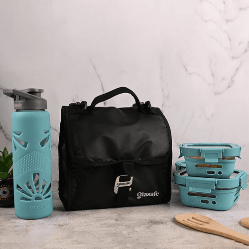 Desk Munch Combo (Lunch Bag, Clear Grip Bottle, 320ml Tiffin & 520ml Tiffin)