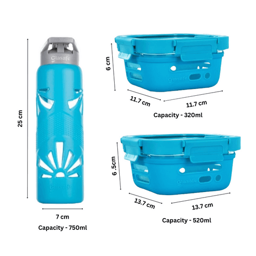 Trio Grip Combo (Clear Grip bottle, 320ml Tiffin, 520ml Tiffin)