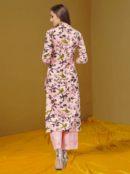 Grey Print Kurta With Baby Pink Printed Palazzo Pants