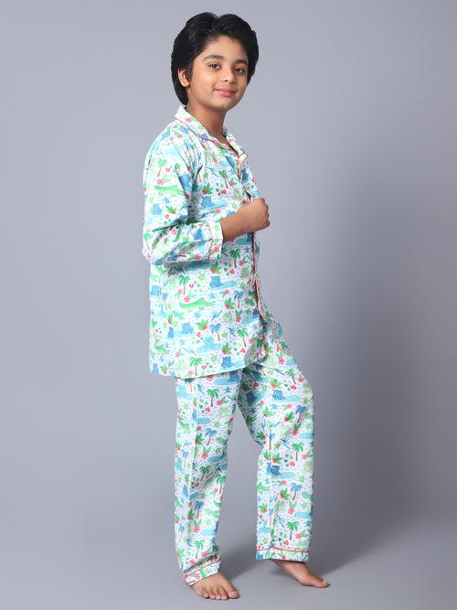 Cotton Light Blue Island Kid Night Suit For Boys & Girls