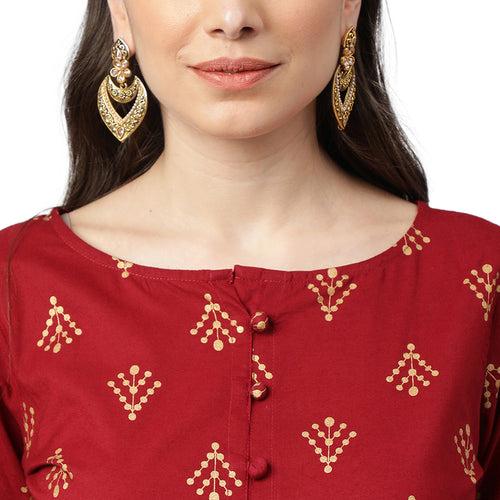 Idalia Printed Kurta With Maroon Cotton Skirt