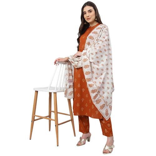 Idalia Gold Print Kurta With Cotton Pants and Dupatta