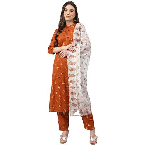 Idalia Gold Print Kurta With Cotton Pants and Dupatta