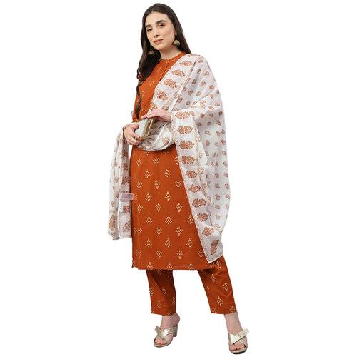 Idalia Gold Print Kurta With Cotton Pants and Dupatta