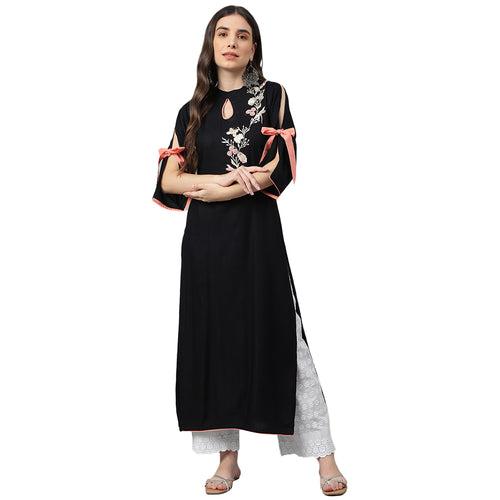 Idalia Black Embroidered Rayon Kurta