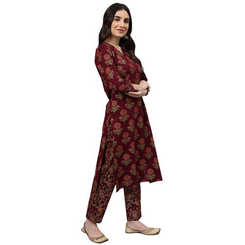 Idalia Maroon Gold Printed Cotton Kurta Set