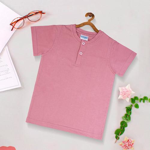 Cotton Pink Henley Neck Tshirt