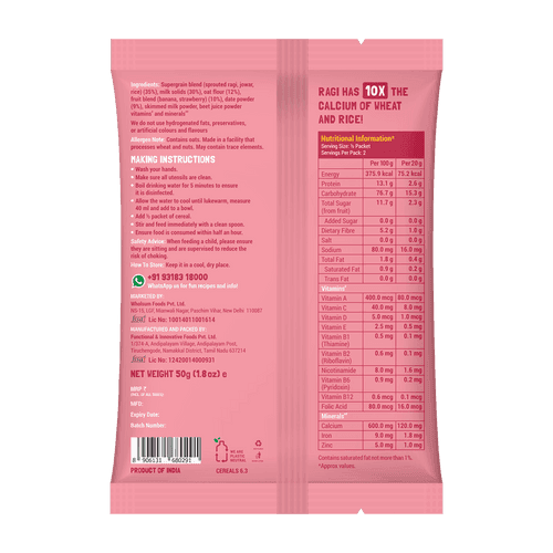 TRIAL PACK - Ragi & Rice Cereal: Strawberry (No Added Sugar), 50g