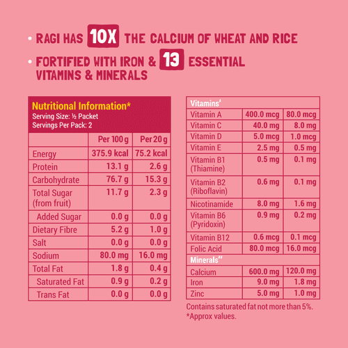 TRIAL PACK - Ragi & Rice Cereal: Strawberry (No Added Sugar), 50g