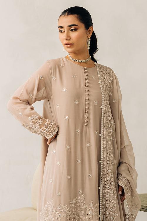 MAPLE BROWN-4 PIECE EMBROIDERED CHIFFON SUIT