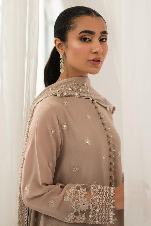 MAPLE BROWN-4 PIECE EMBROIDERED CHIFFON SUIT