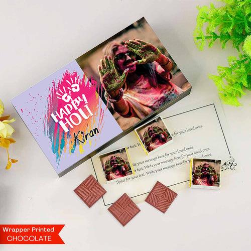 Colourful modern holi gift personalised wrapped chocolates