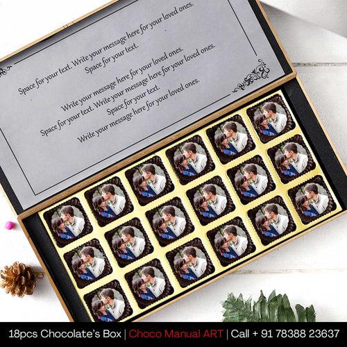 Photo printed chocolates with decorative floral design on box