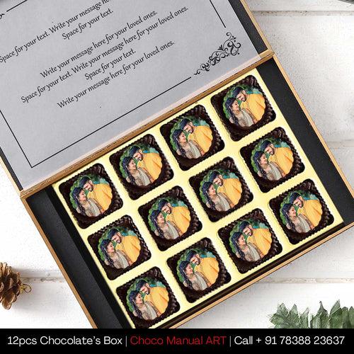 Photo printed box with appealing design and names printed chocolates