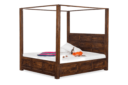 Solid Wood Poster Bed Romeo with Hydraulic Storage