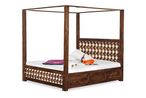 Solid Wood Poster Bed Romeo Brass Royale with Hydraulic Storage