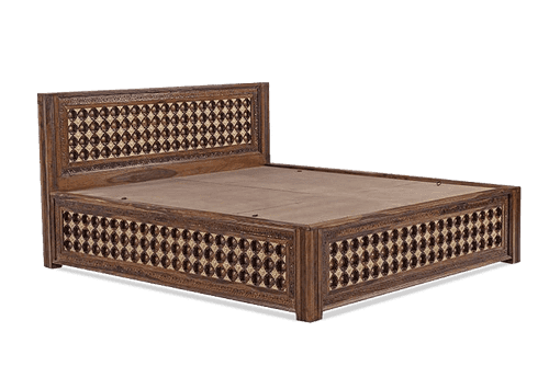 Solid Wood Brass Bed D with Hydraulic Storage
