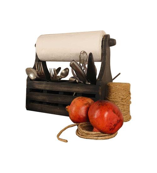 AUDREY Wooden Kitchen Roll Holder and Cutlery Holder